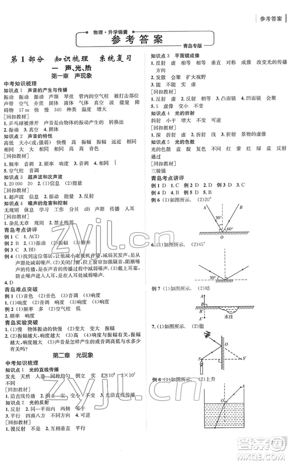 新疆青少年出版社2022升學(xué)錦囊九年級(jí)物理青島專版答案