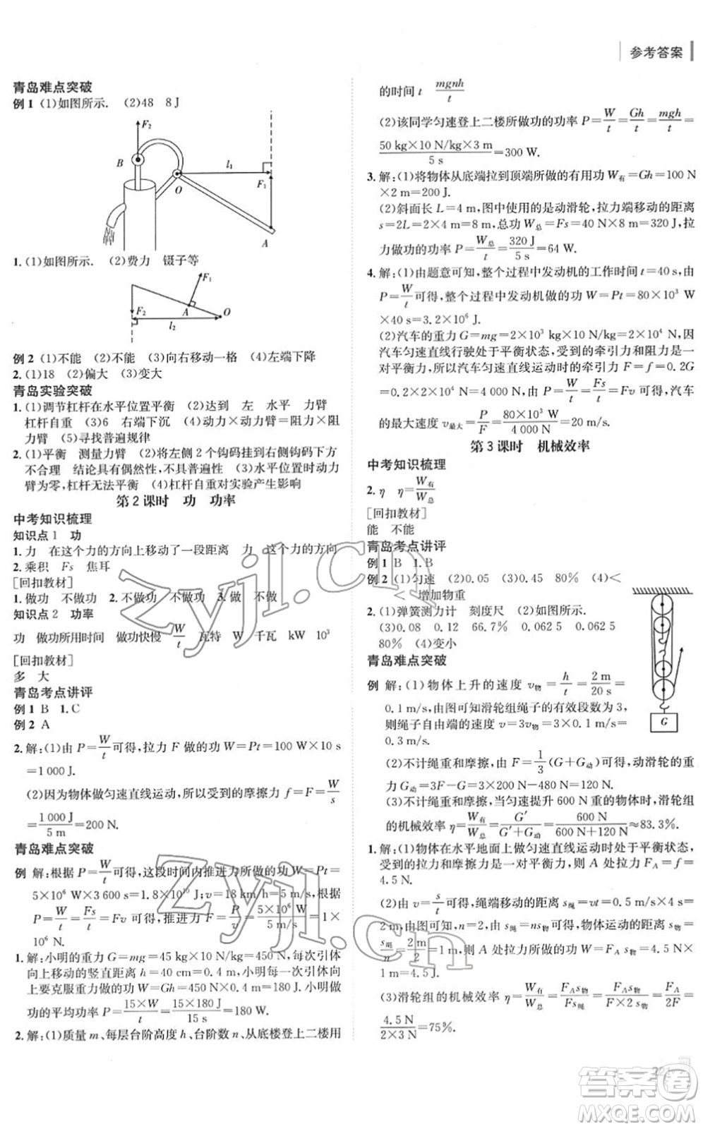 新疆青少年出版社2022升學(xué)錦囊九年級(jí)物理青島專版答案