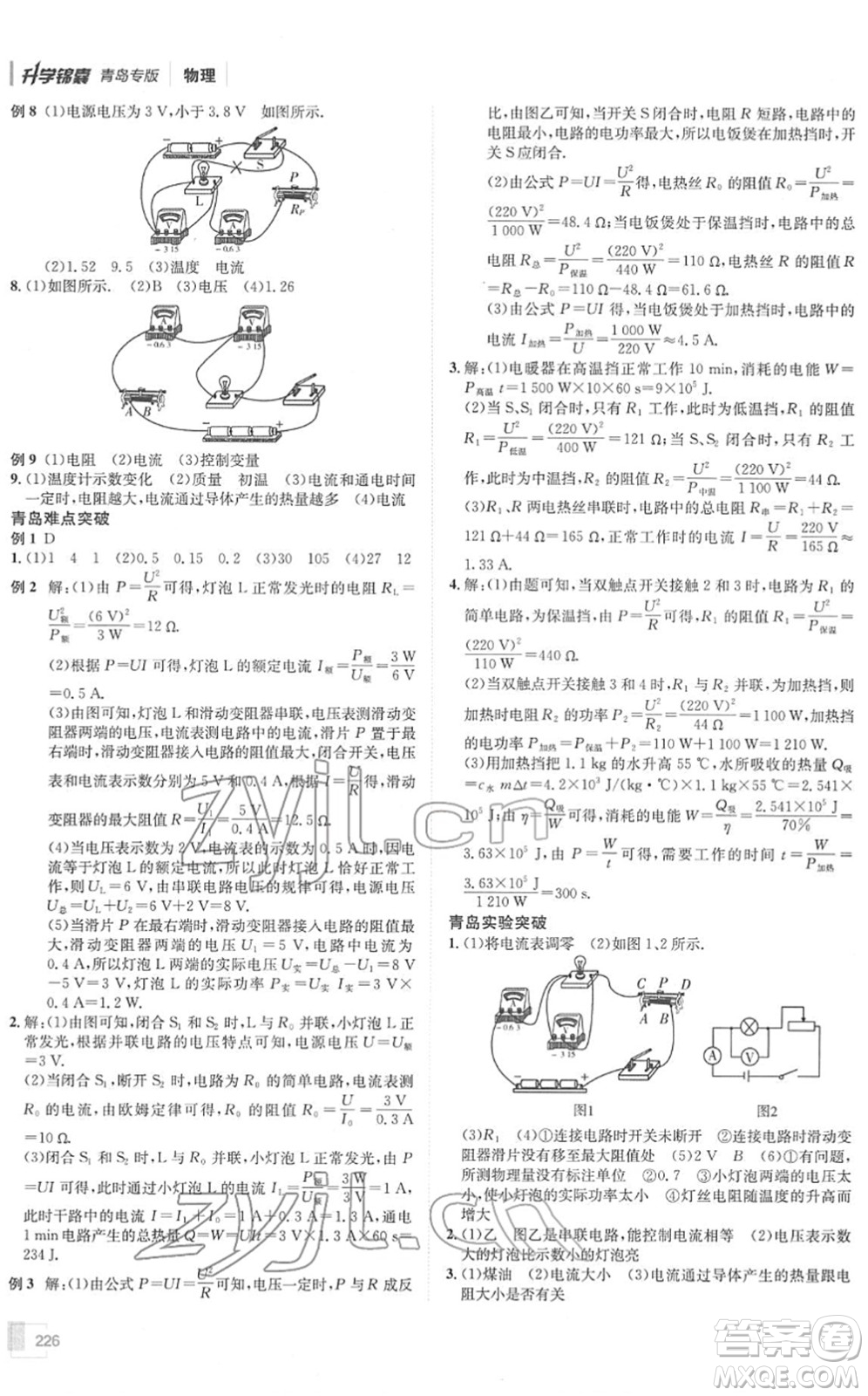 新疆青少年出版社2022升學(xué)錦囊九年級(jí)物理青島專版答案