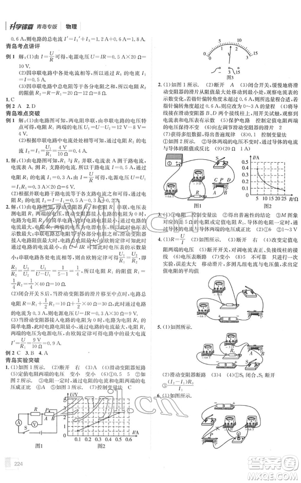 新疆青少年出版社2022升學(xué)錦囊九年級(jí)物理青島專版答案