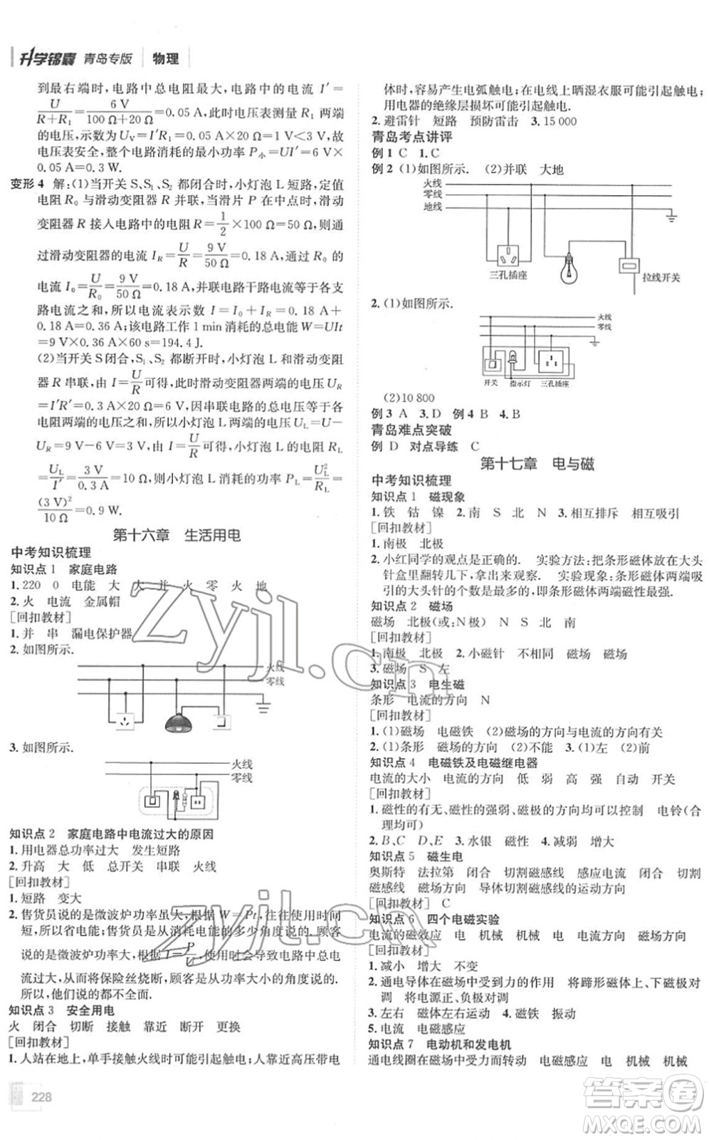 新疆青少年出版社2022升學(xué)錦囊九年級(jí)物理青島專版答案