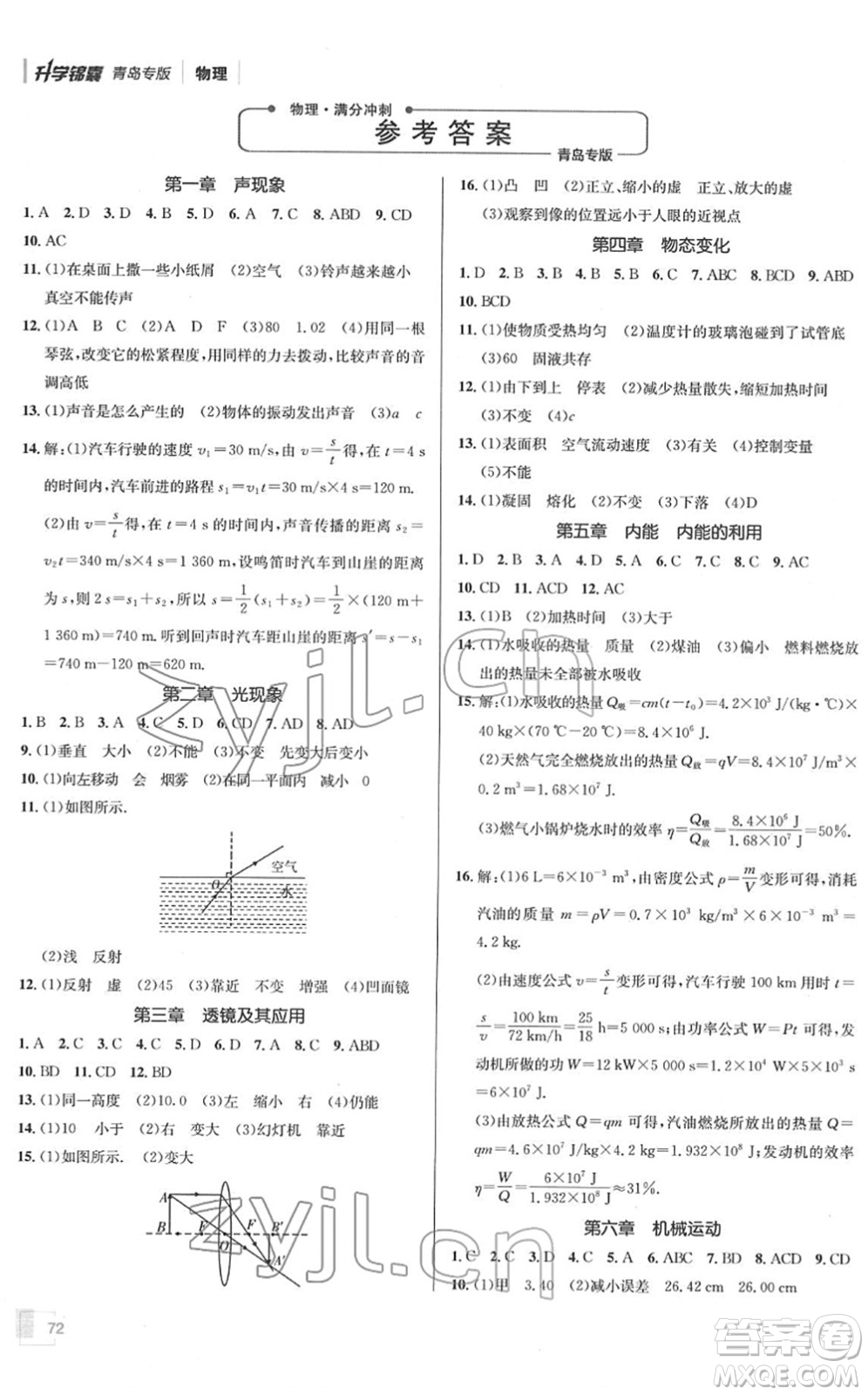 新疆青少年出版社2022升學(xué)錦囊九年級(jí)物理青島專版答案