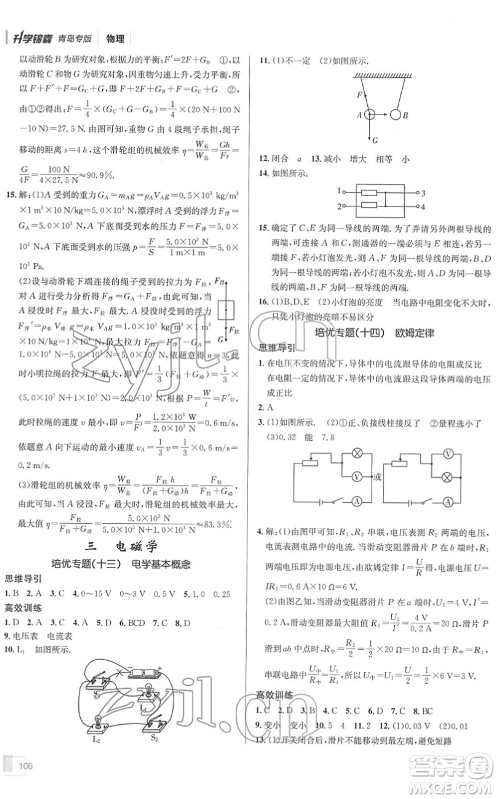 新疆青少年出版社2022升學(xué)錦囊九年級(jí)物理青島專版答案