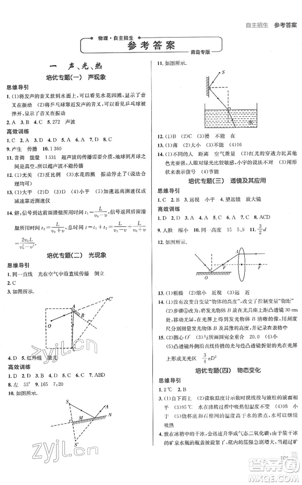 新疆青少年出版社2022升學(xué)錦囊九年級(jí)物理青島專版答案