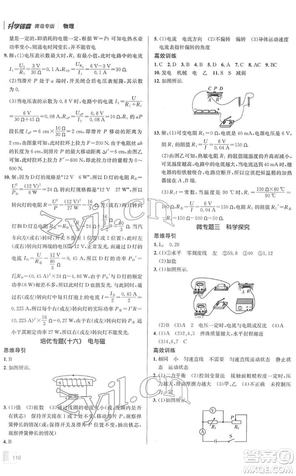 新疆青少年出版社2022升學(xué)錦囊九年級(jí)物理青島專版答案