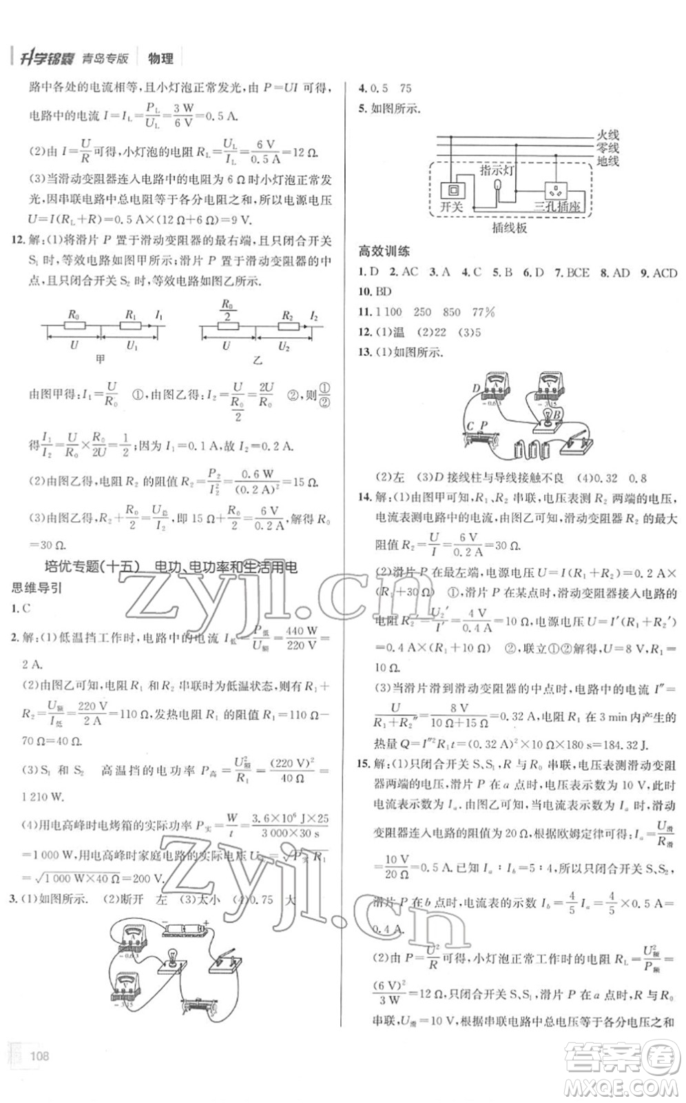 新疆青少年出版社2022升學(xué)錦囊九年級(jí)物理青島專版答案