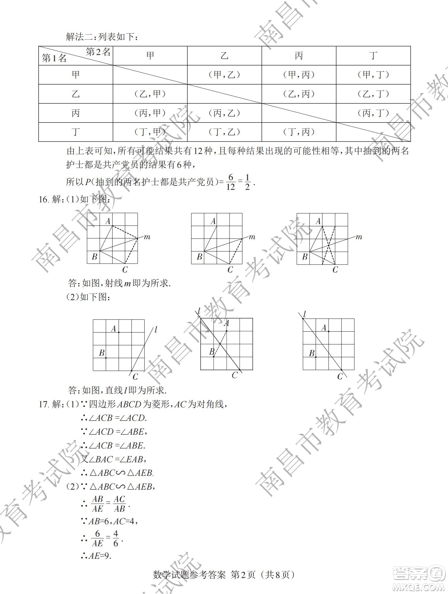 江西省2022初中學(xué)業(yè)水平考試數(shù)學(xué)試題及答案