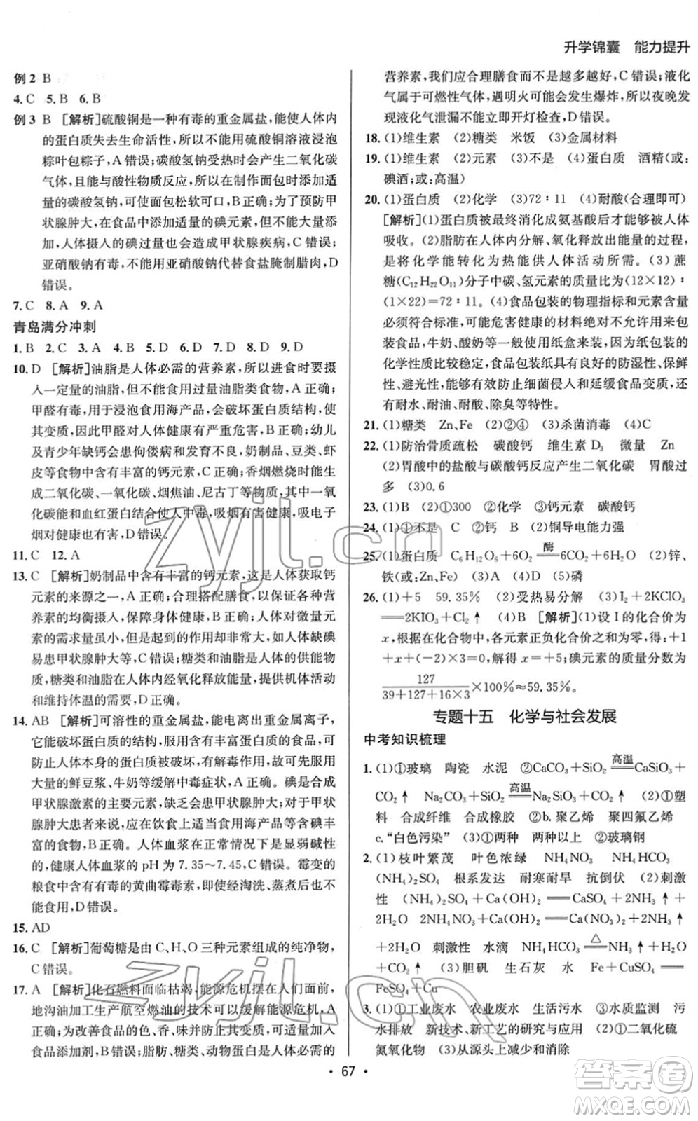 新疆青少年出版社2022升學(xué)錦囊九年級化學(xué)青島專版答案