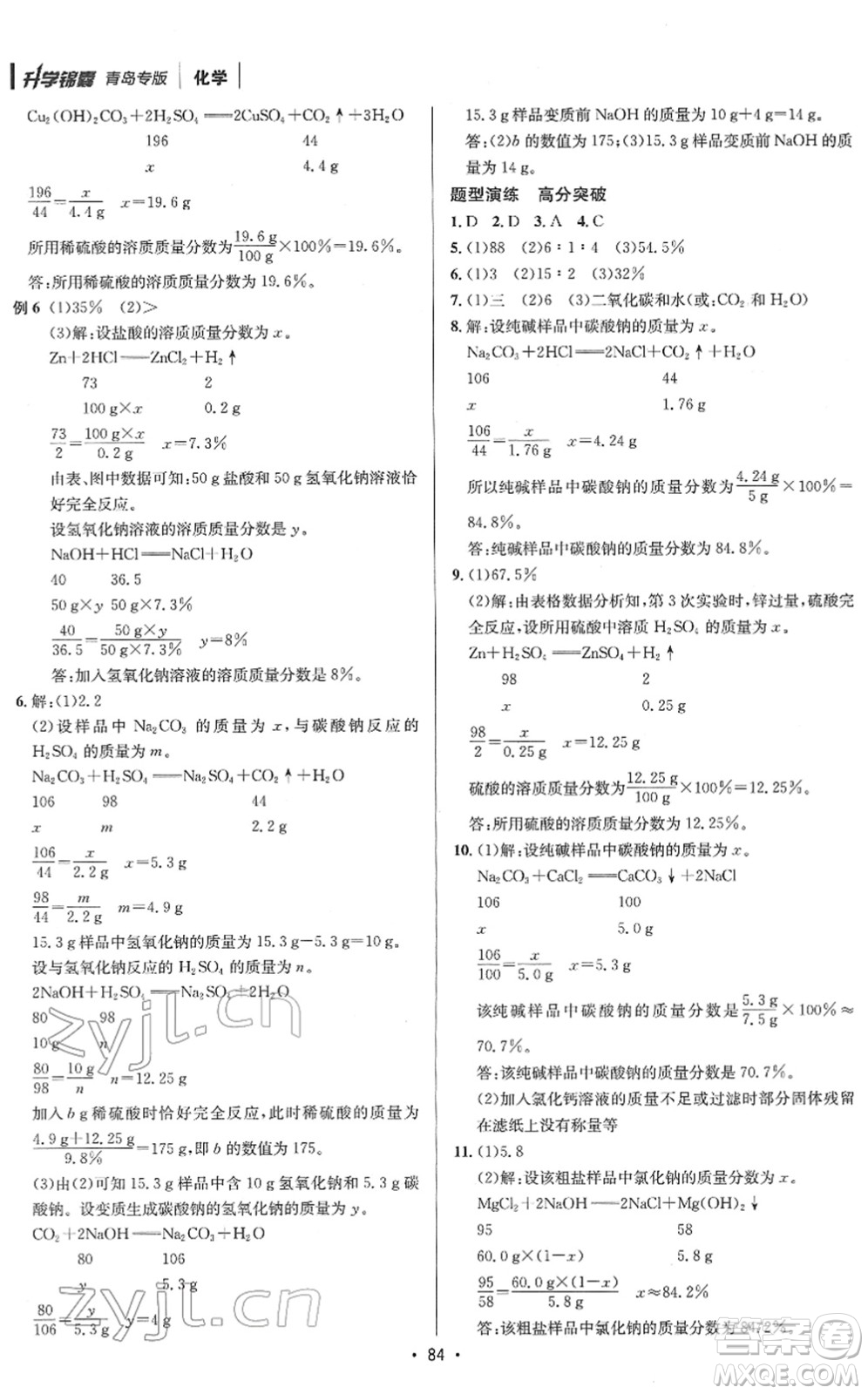 新疆青少年出版社2022升學(xué)錦囊九年級化學(xué)青島專版答案