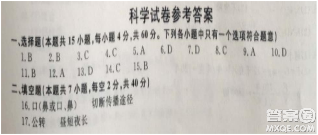 2022浙江省初中學業(yè)水平考試紹興卷科學試題及答案