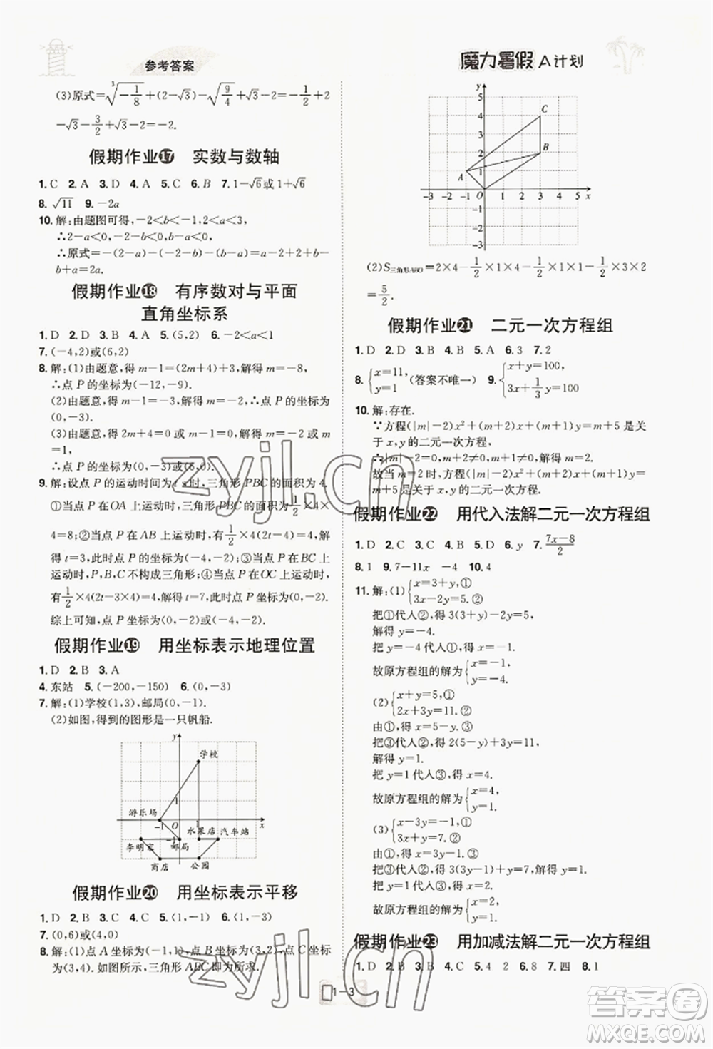 江西美術出版社2022魔力暑假A計劃七年級數(shù)學人教版參考答案