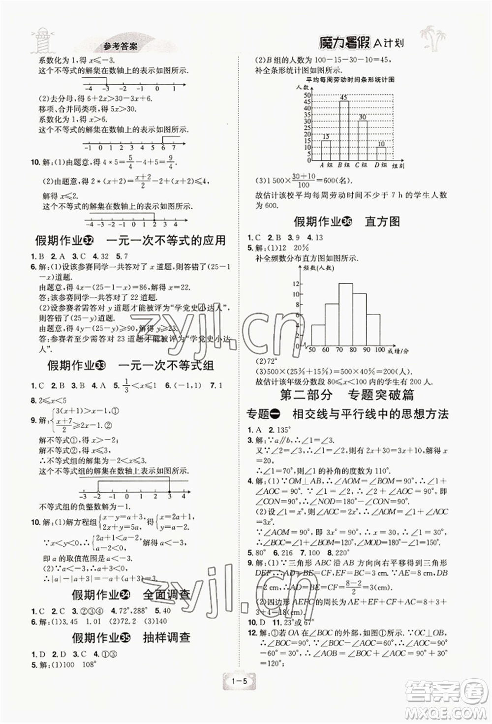 江西美術出版社2022魔力暑假A計劃七年級數(shù)學人教版參考答案