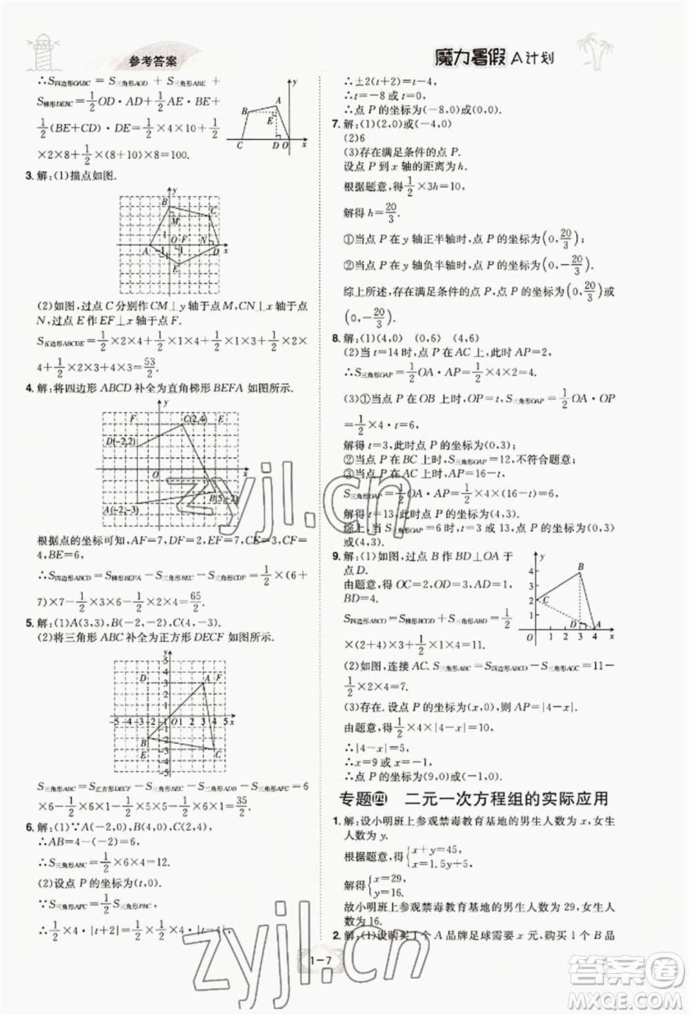 江西美術出版社2022魔力暑假A計劃七年級數(shù)學人教版參考答案