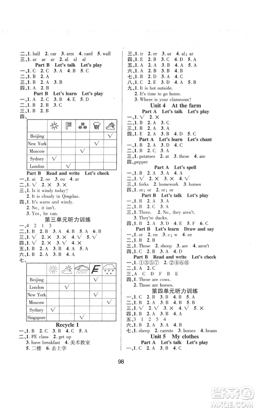 南方出版社2022創(chuàng)新學(xué)習(xí)三級(jí)訓(xùn)練四年級(jí)下冊(cè)英語通用版參考答案