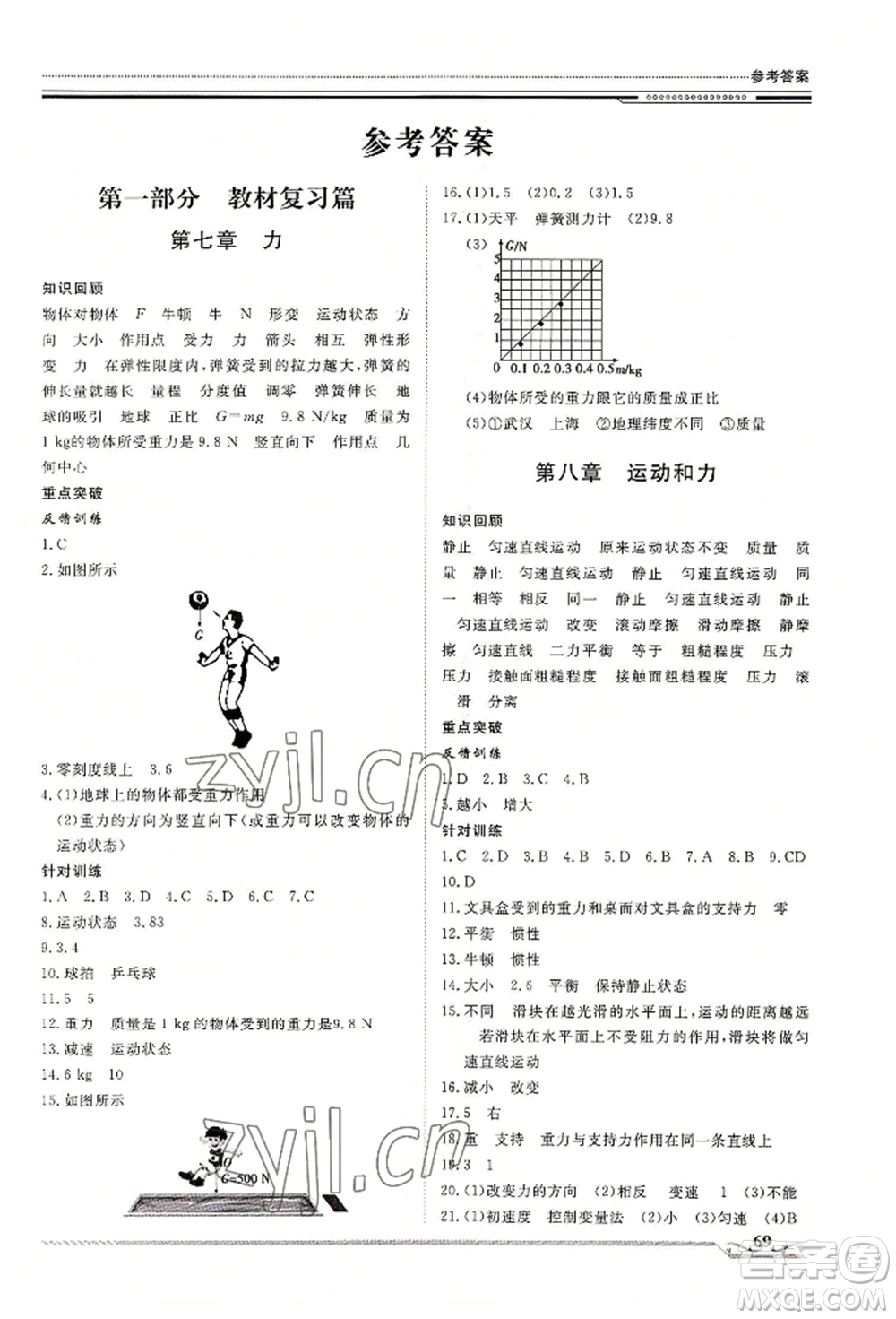 北京工業(yè)大學(xué)出版社2022文軒假期生活指導(dǎo)暑假八年級(jí)物理通用版參考答案