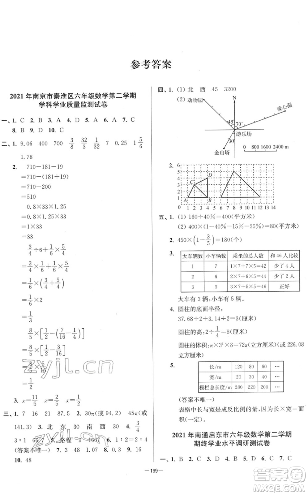 江蘇鳳凰美術出版社2022江蘇13大市名牌小學畢業(yè)升學真卷精編六年級數學江蘇專版答案