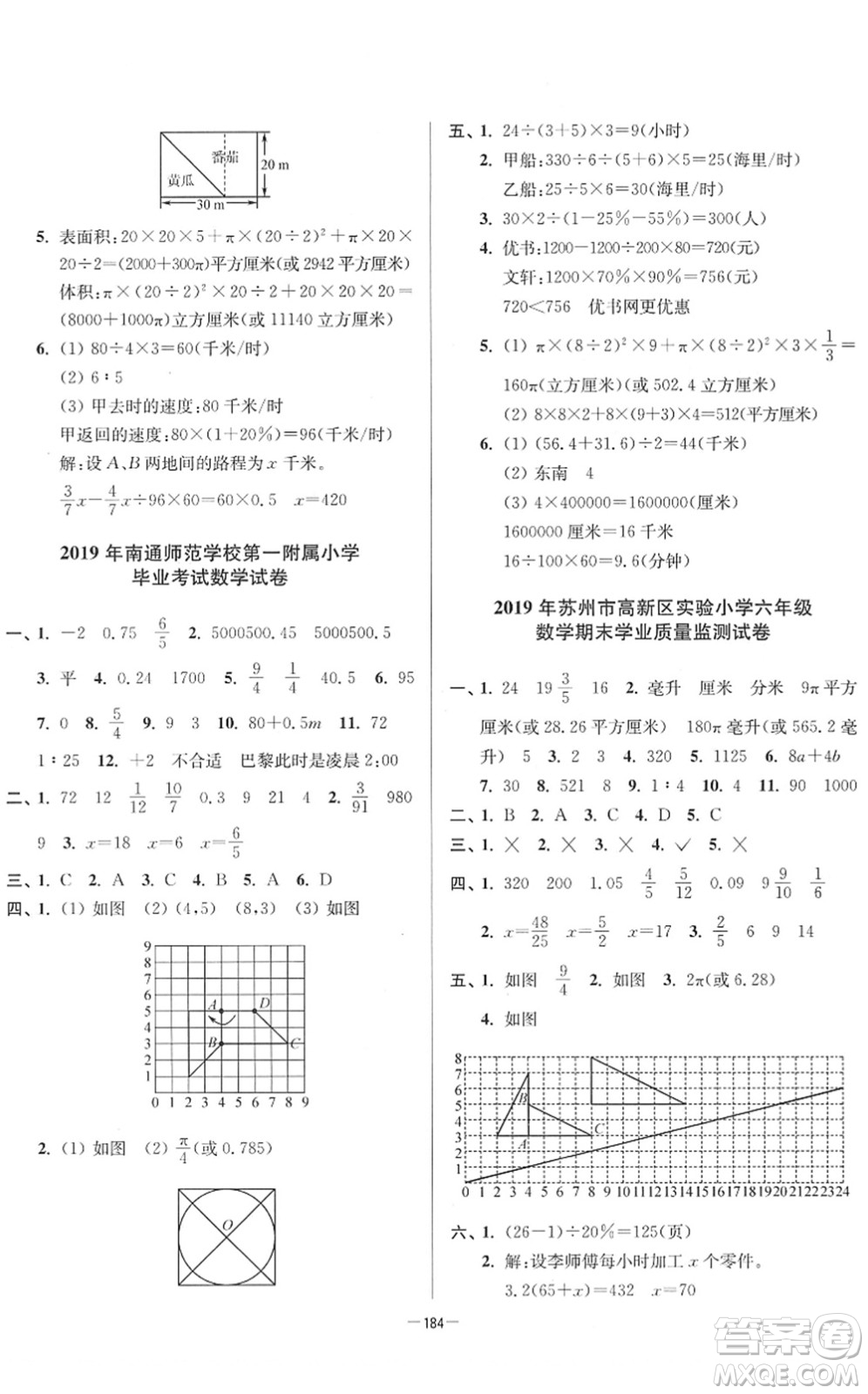 江蘇鳳凰美術出版社2022江蘇13大市名牌小學畢業(yè)升學真卷精編六年級數學江蘇專版答案