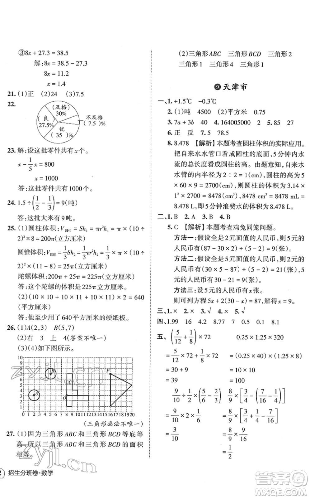 江西人民出版社2022王朝霞小升初重點校畢業(yè)升學(xué)及招生分班六年級數(shù)學(xué)通用版答案