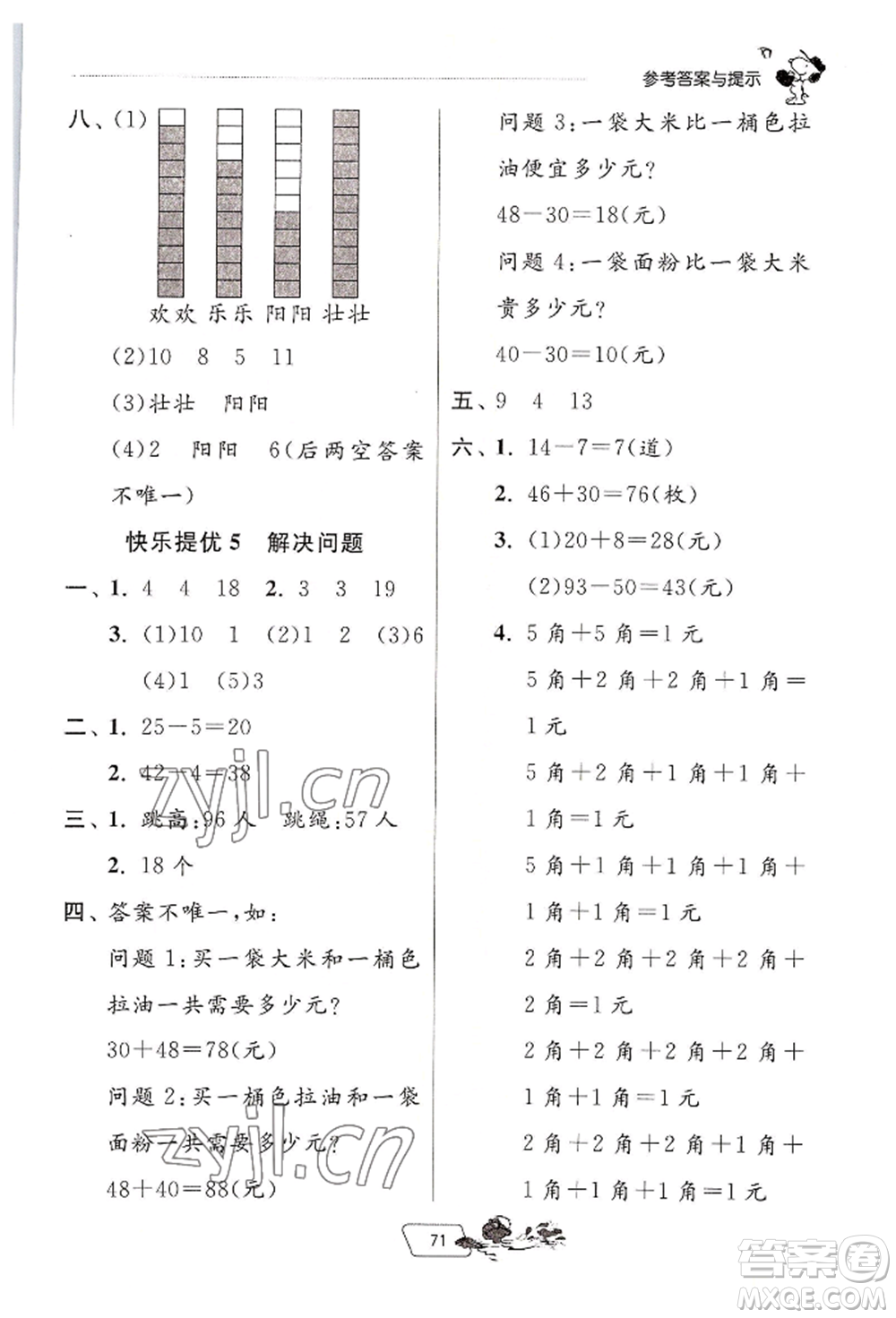 江蘇人民出版社2022實驗班提優(yōu)訓練暑假銜接一升二數(shù)學人教版參考答案