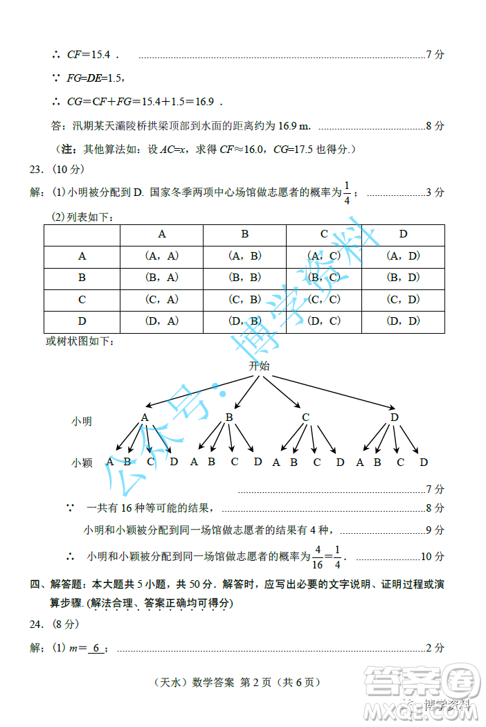 2022年天水市初中畢業(yè)與升學(xué)學(xué)業(yè)考試中考數(shù)學(xué)試題參考答案