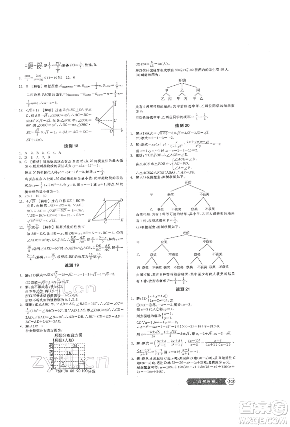 陽光出版社2022新中考穩(wěn)拿基礎(chǔ)分?jǐn)?shù)學(xué)通用版參考答案