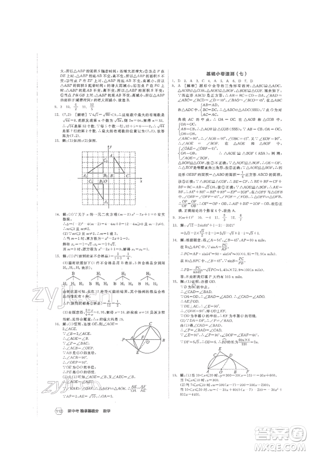 陽光出版社2022新中考穩(wěn)拿基礎(chǔ)分?jǐn)?shù)學(xué)通用版參考答案