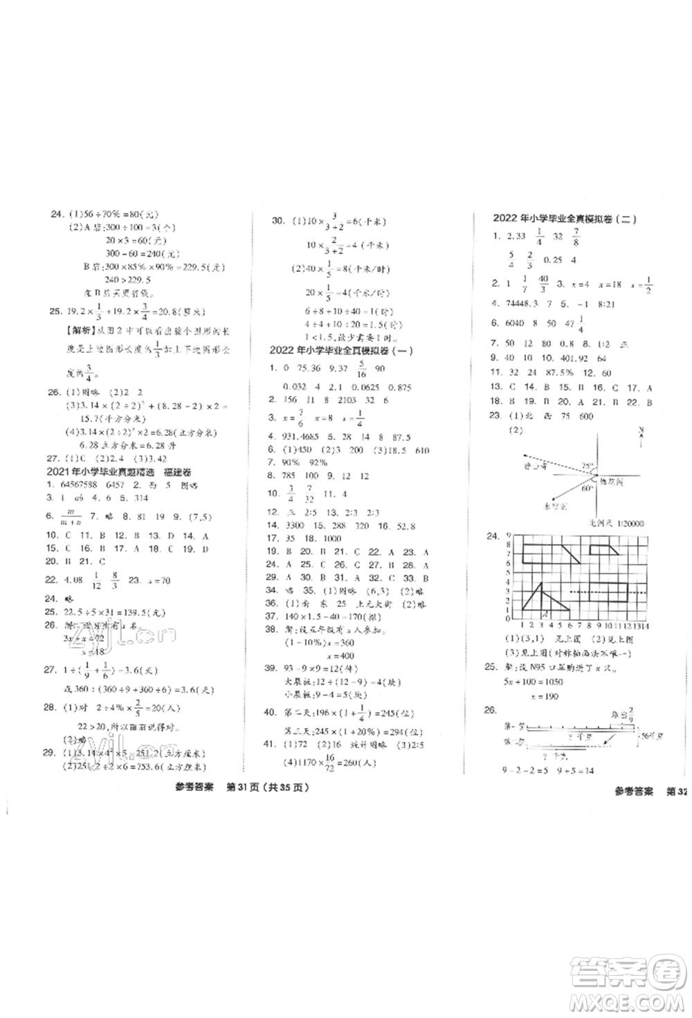 陽光出版社2022全品小學(xué)總復(fù)習(xí)教程考點(diǎn)串講數(shù)學(xué)通用版參考答案