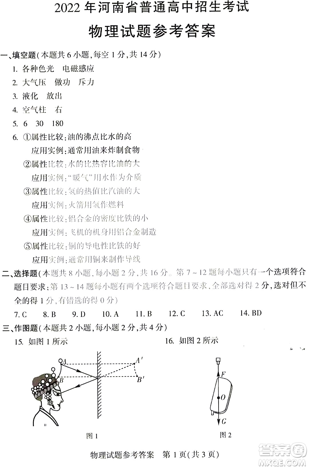 2022年河南省普通高中招生考試物理試題及答案