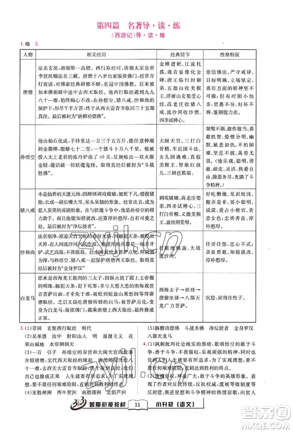 世界圖書出版公司2022小升初暑期銜接教材語文統(tǒng)編版參考答案