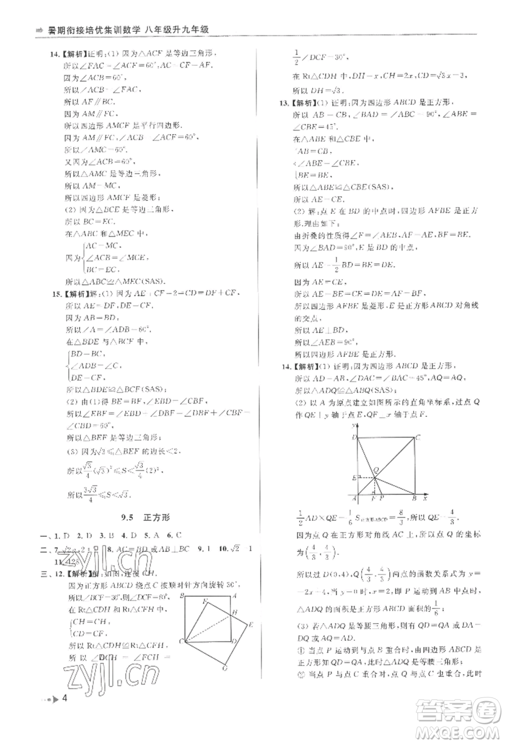 南京出版社2022暑期銜接培優(yōu)集訓(xùn)八升九數(shù)學(xué)通用版參考答案