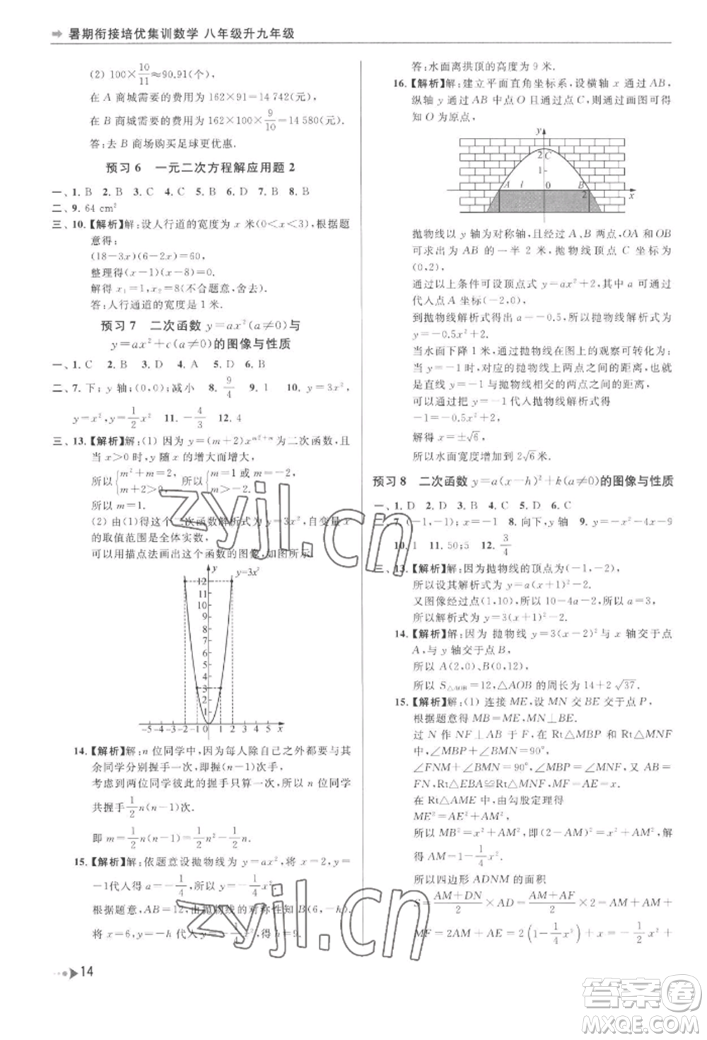 南京出版社2022暑期銜接培優(yōu)集訓(xùn)八升九數(shù)學(xué)通用版參考答案