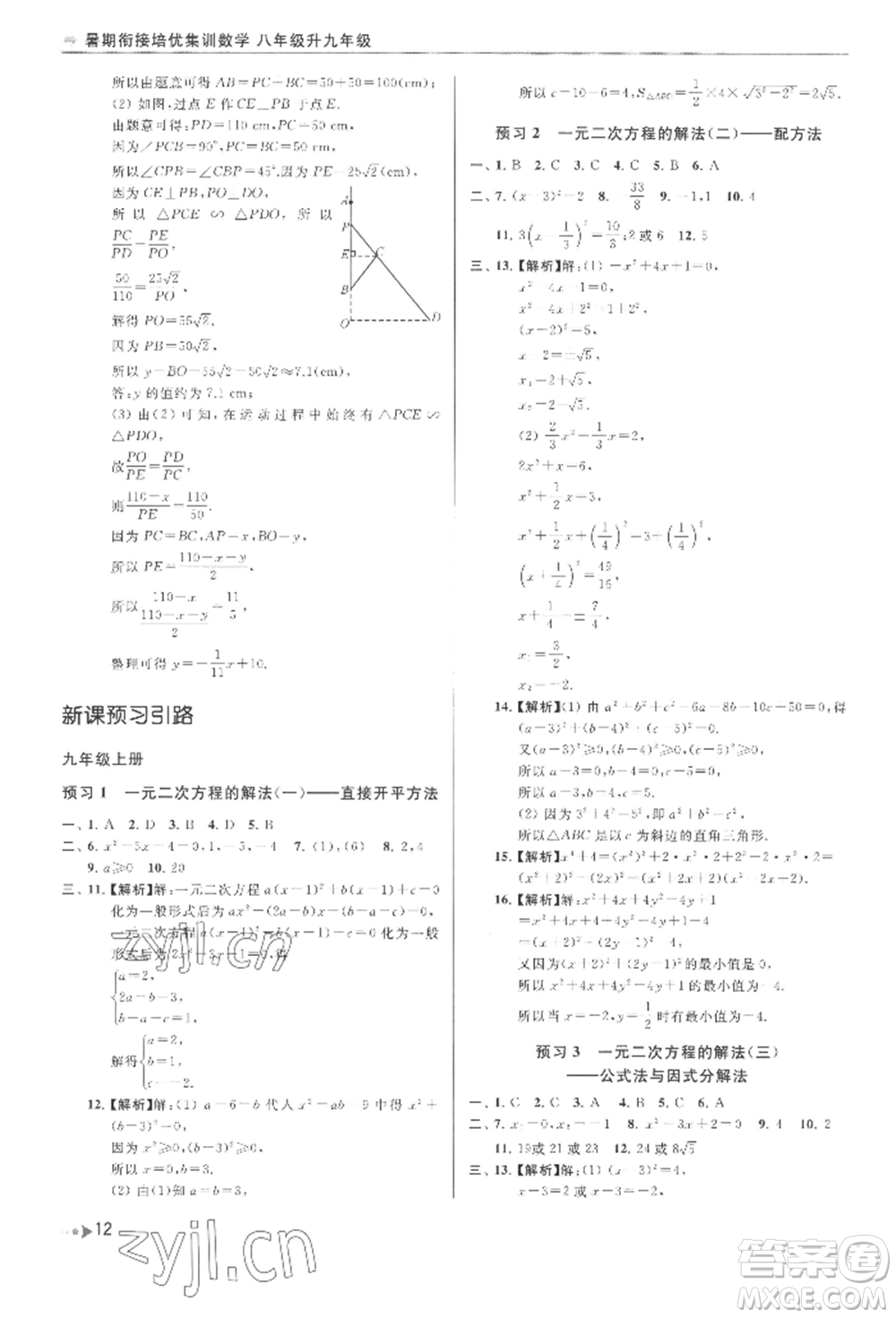 南京出版社2022暑期銜接培優(yōu)集訓(xùn)八升九數(shù)學(xué)通用版參考答案