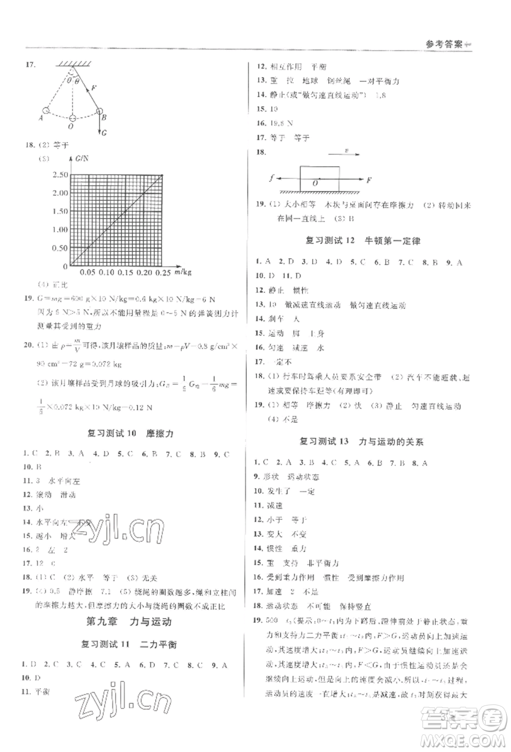 南京出版社2022暑期銜接培優(yōu)集訓(xùn)八升九物理通用版參考答案