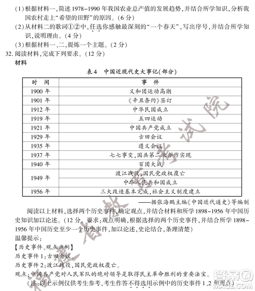 2022年福建省初中學業(yè)水平考試歷史試卷及答案