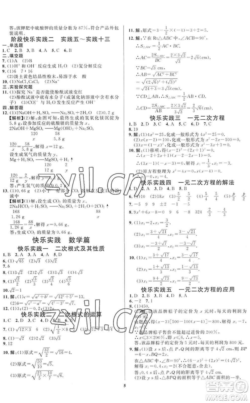 延邊教育出版社2022暑假作業(yè)快樂實(shí)踐八年級勞育安全與數(shù)理通用版答案