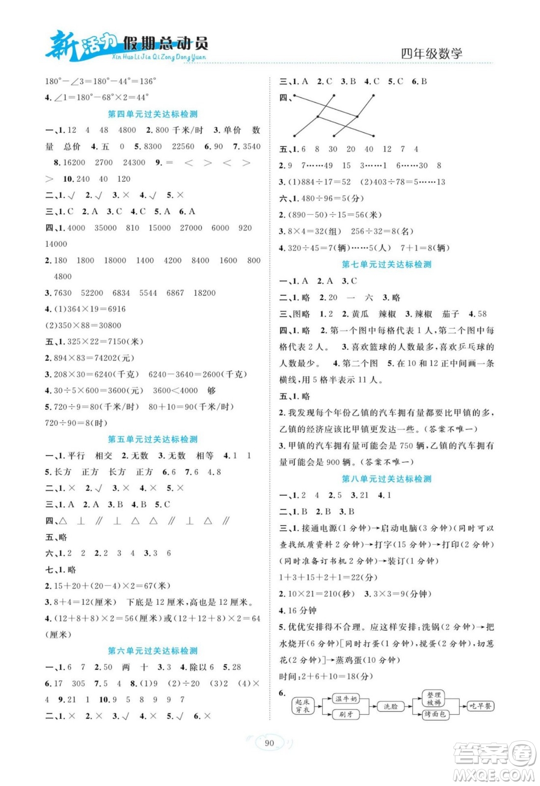 甘肅文化出版社2022新活力暑假總動(dòng)員四年級(jí)數(shù)學(xué)人教版答案