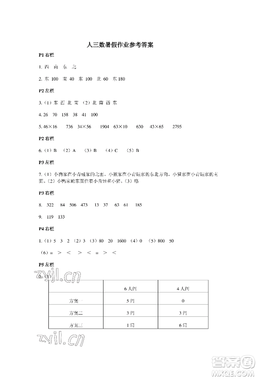 安徽少年兒童出版社2022暑假作業(yè)三年級數(shù)學(xué)人教版參考答案