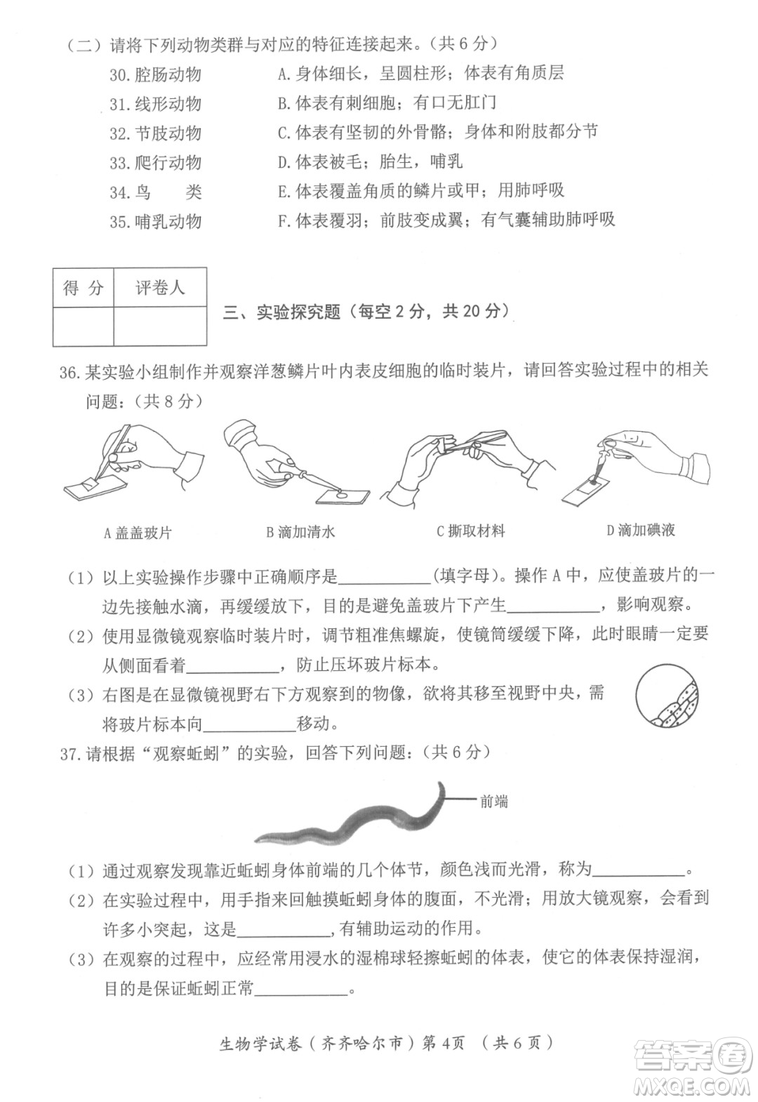 2022年齊齊哈爾市初中學業(yè)考試生物學試卷及答案