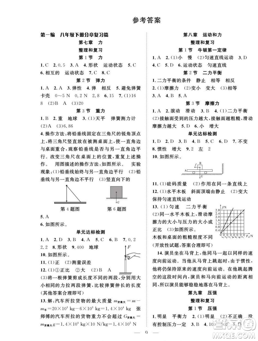 吉林教育出版社2022優(yōu)等生快樂暑假最佳復習計劃八年級物理人教版答案