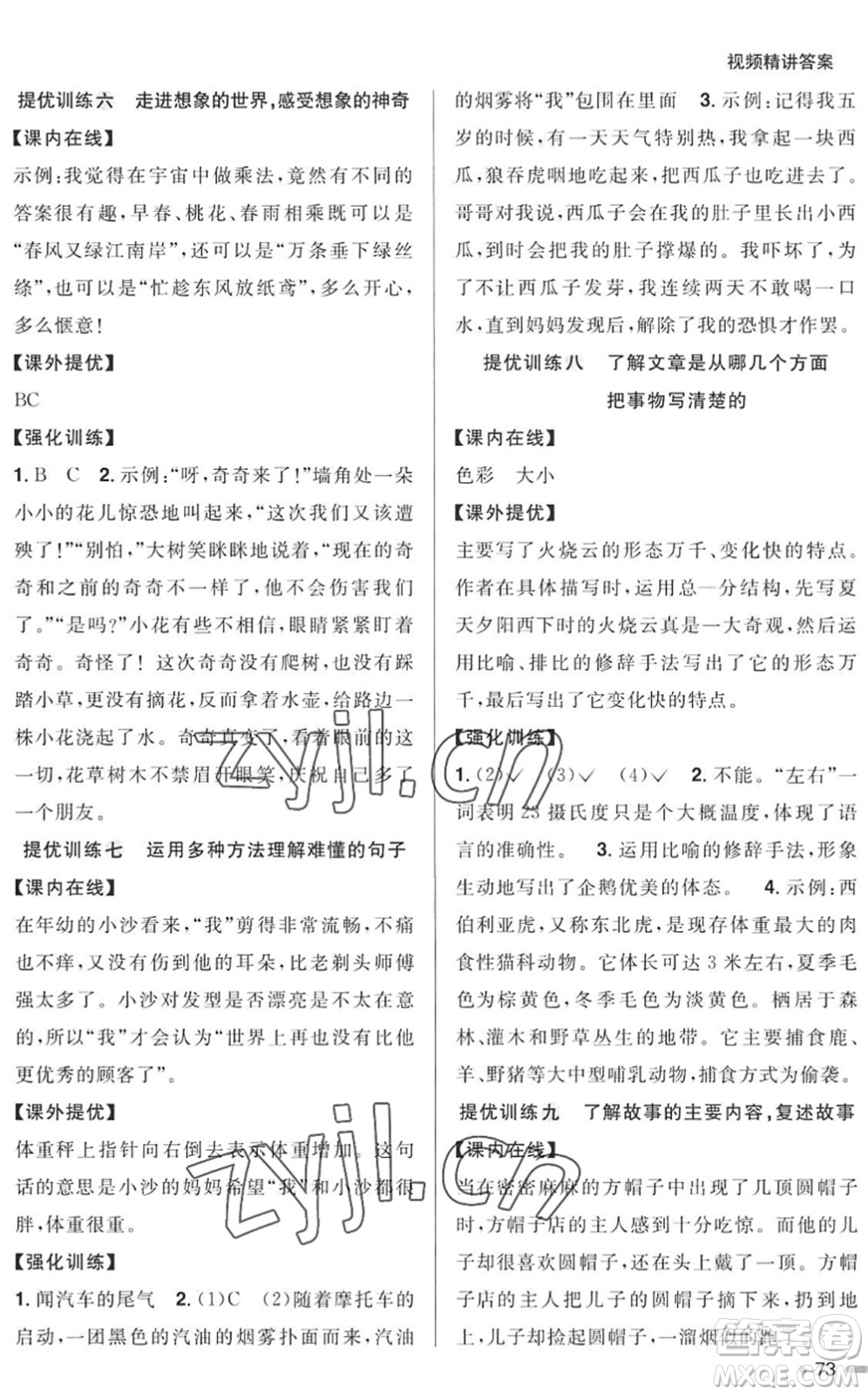 江西教育出版社2022陽光同學(xué)暑假銜接三升四年級語文RJ人教版答案