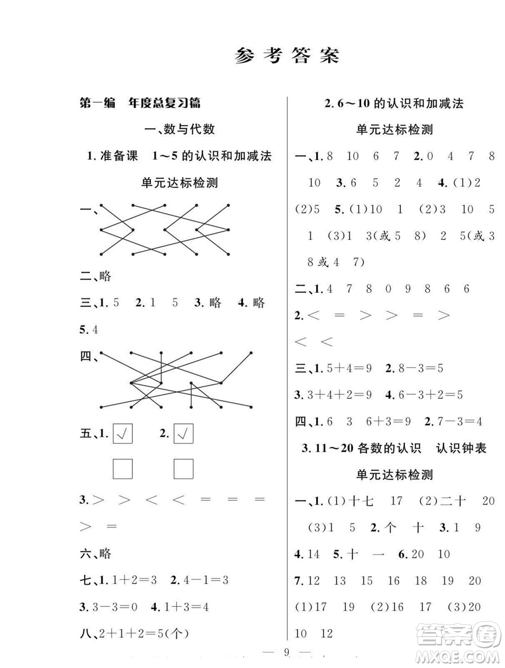 吉林教育出版社2022優(yōu)等生快樂暑假最佳復(fù)習(xí)計(jì)劃一年級(jí)數(shù)學(xué)人教版答案