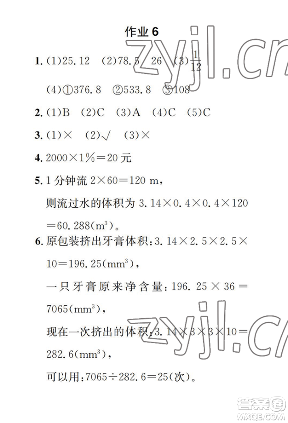 崇文書局2022長江暑假作業(yè)六年級數(shù)學(xué)人教版參考答案