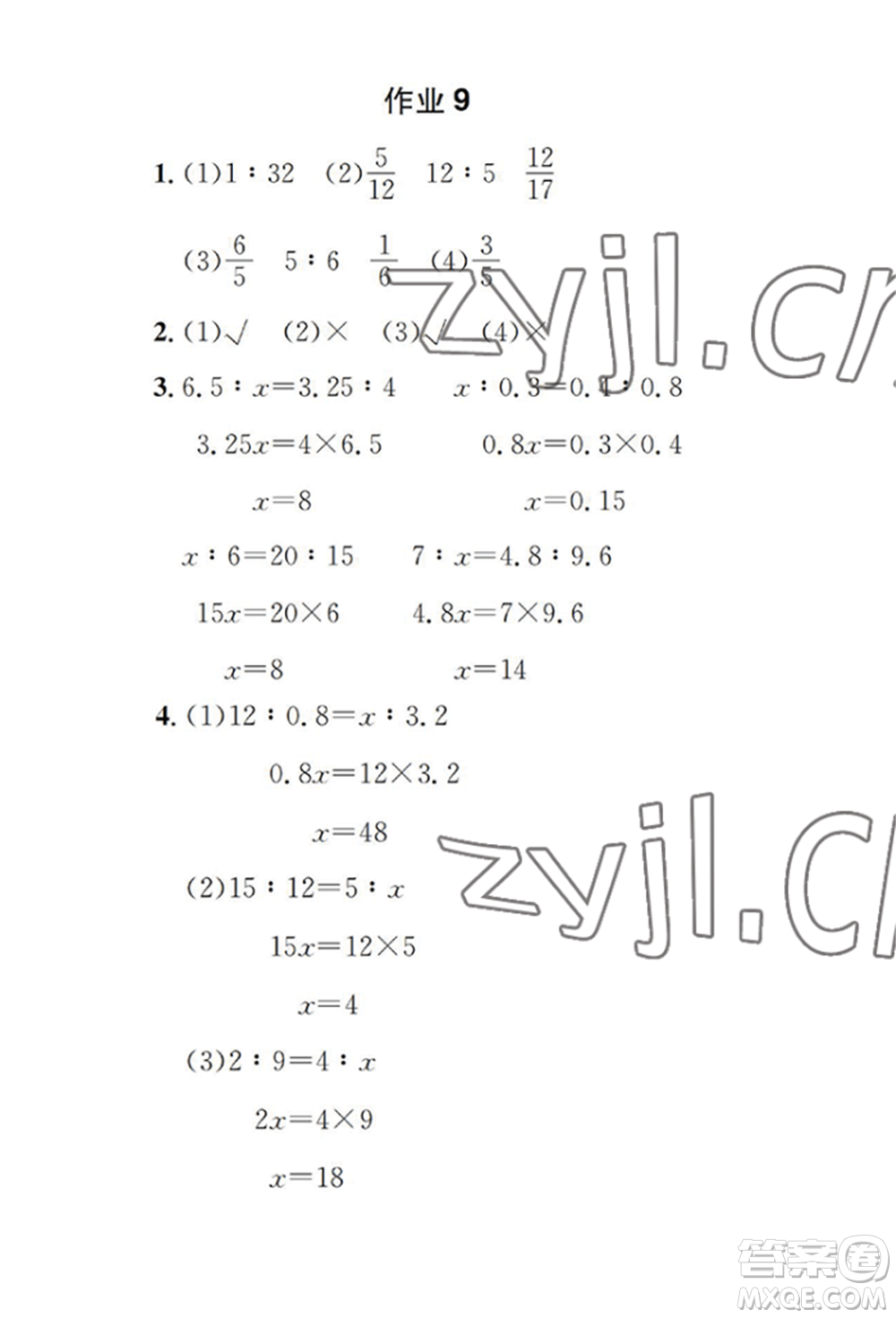 崇文書局2022長江暑假作業(yè)六年級數(shù)學(xué)人教版參考答案