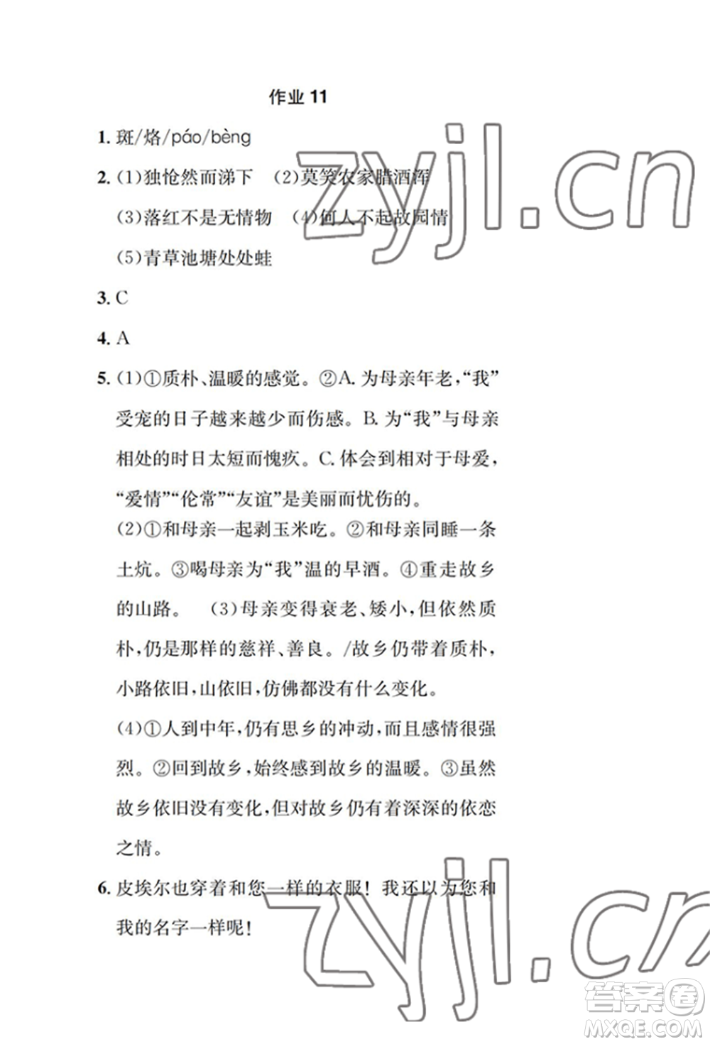 崇文書局2022長(zhǎng)江暑假作業(yè)七年級(jí)語文人教版參考答案