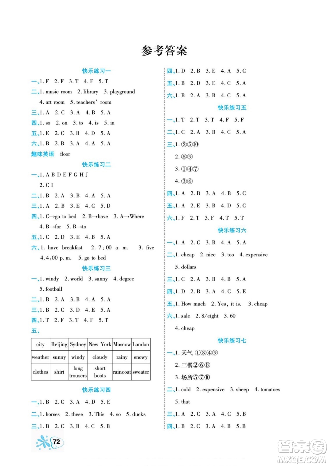 云南美術出版社2022快樂假期銜接優(yōu)化訓練暑假作業(yè)英語4升5人教版答案