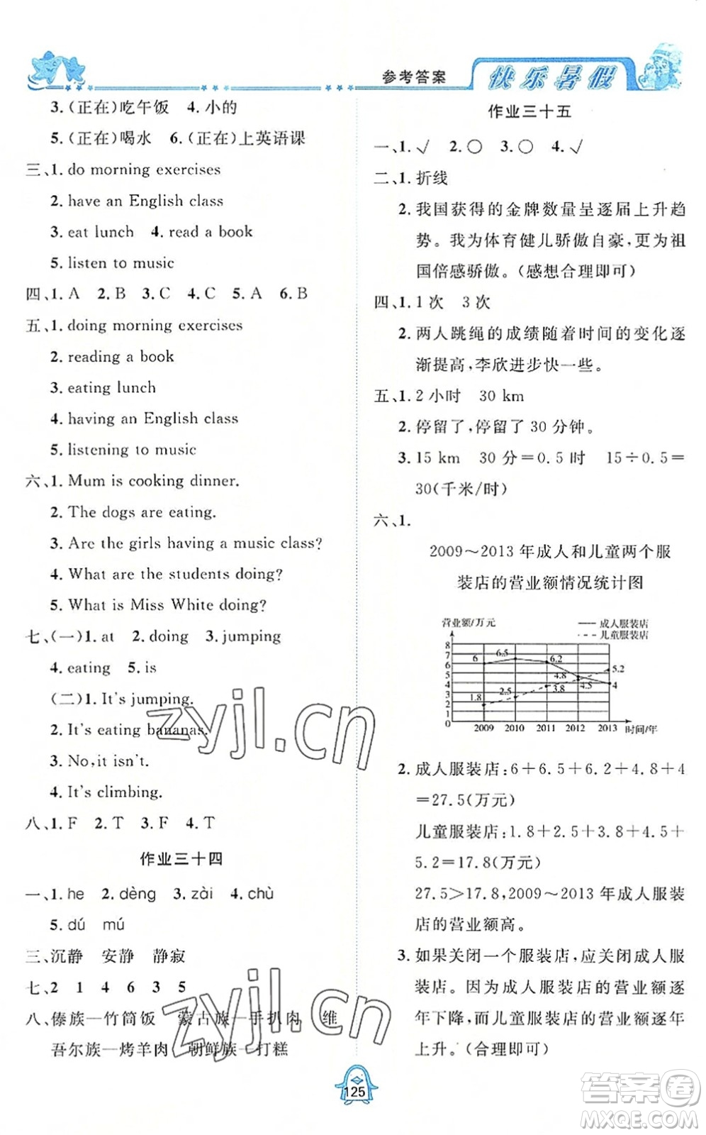 四川大學出版社2022快樂暑假五年級合訂本通用版答案