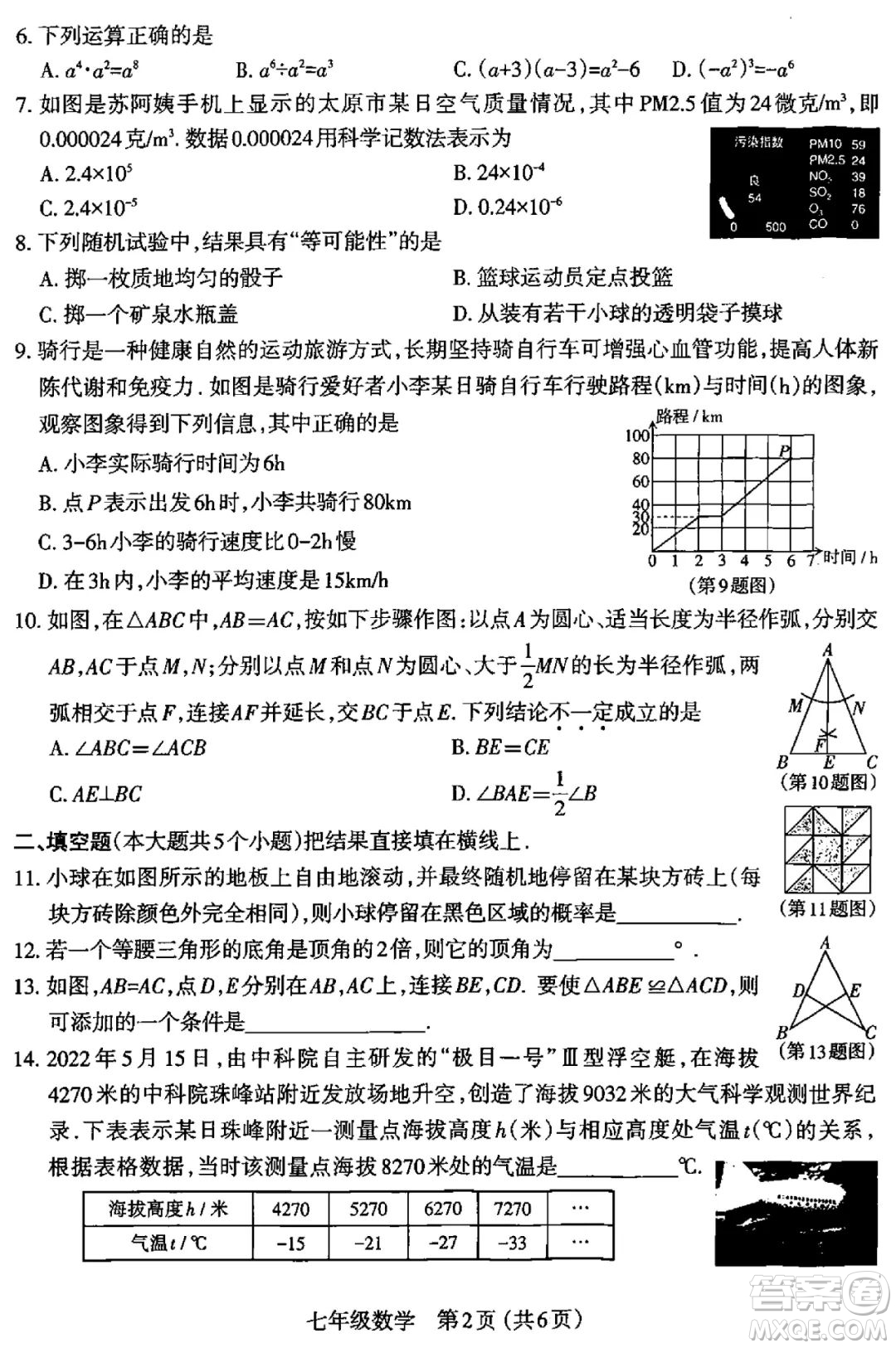 太原市2021-2022學(xué)年第二學(xué)期七年級期末考試數(shù)學(xué)試題及答案