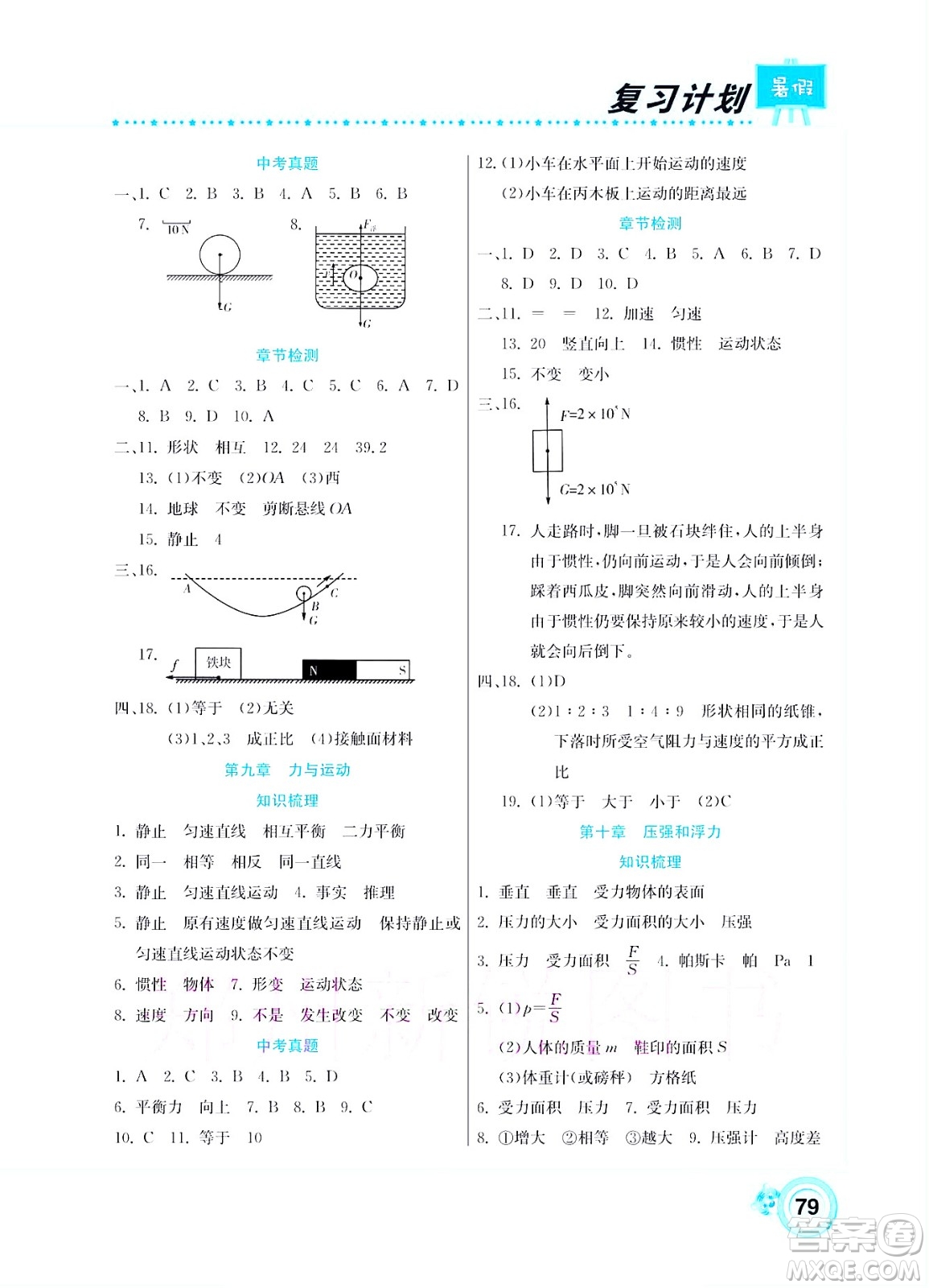 中原農(nóng)民出版社2022豫新銳復(fù)習(xí)計劃暑假學(xué)期復(fù)習(xí)物理八年級蘇科版答案