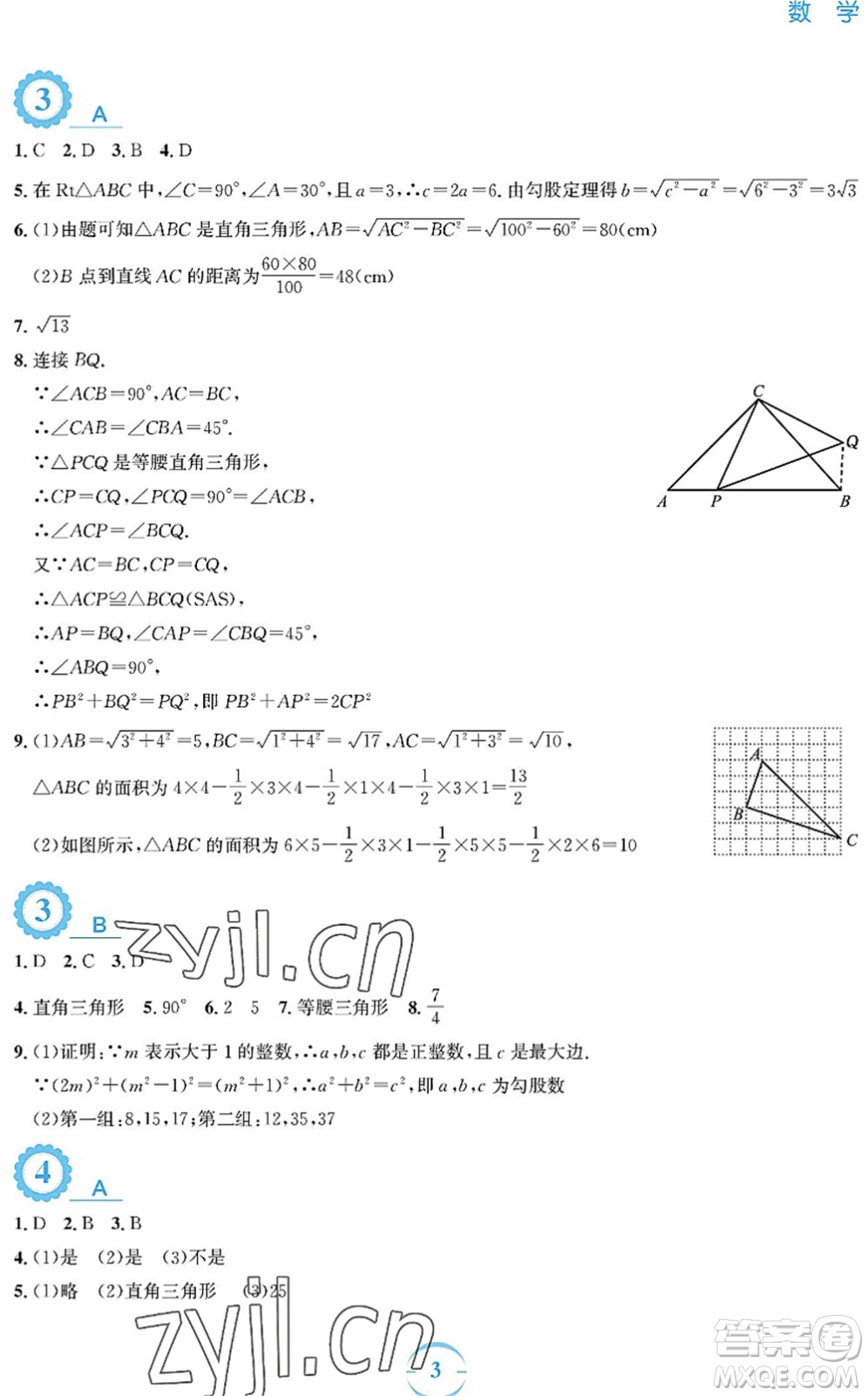 安徽教育出版社2022暑假作業(yè)八年級(jí)數(shù)學(xué)人教版答案