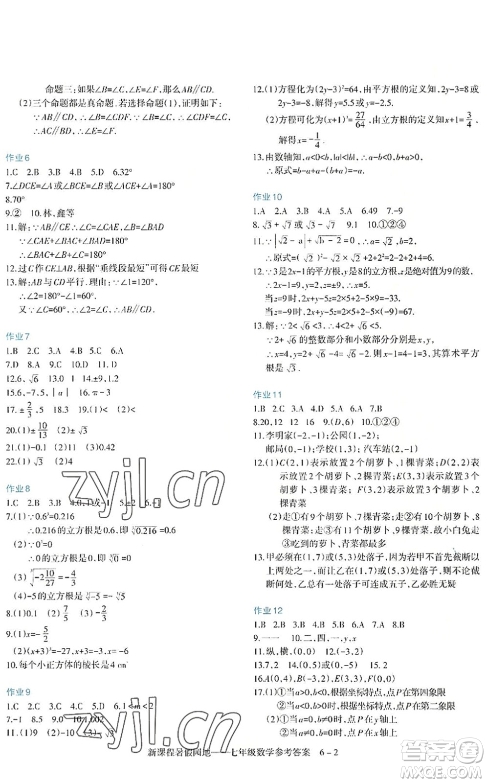 新疆科學技術出版社2022新課程暑假園地七年級數(shù)學通用版答案